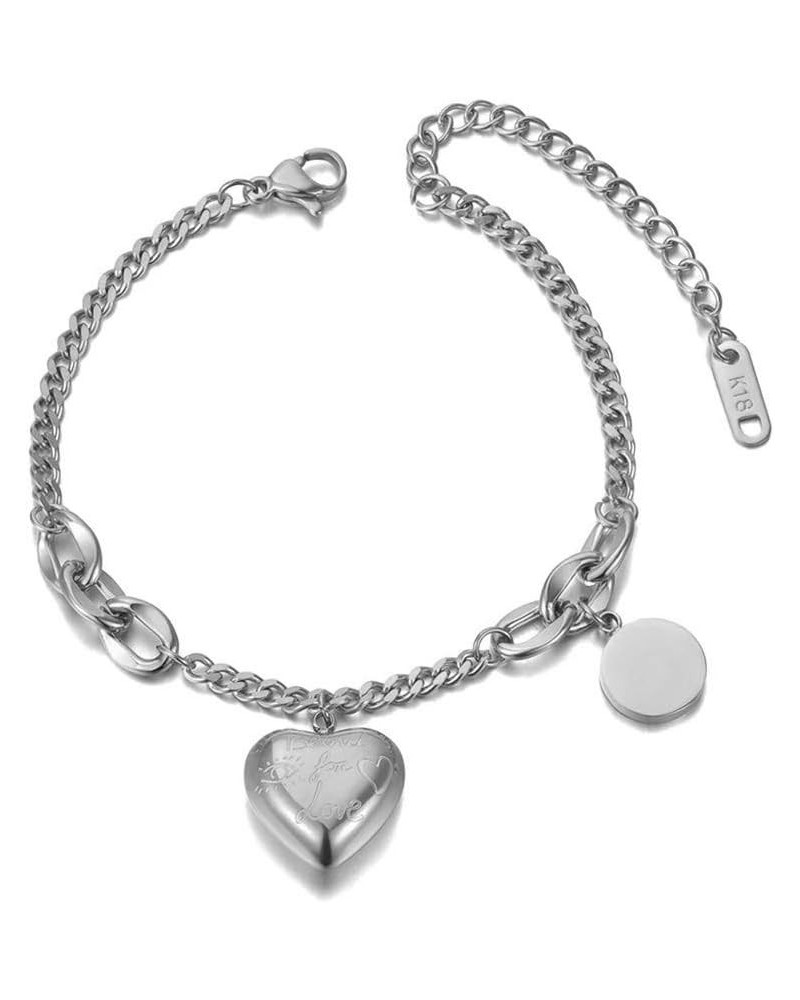 BOBOTUU Heart Charm Bracelets for Women, Trendy Stainless Steel Gold Plated Friendship Chain Bracelet for Couples White Gold ...