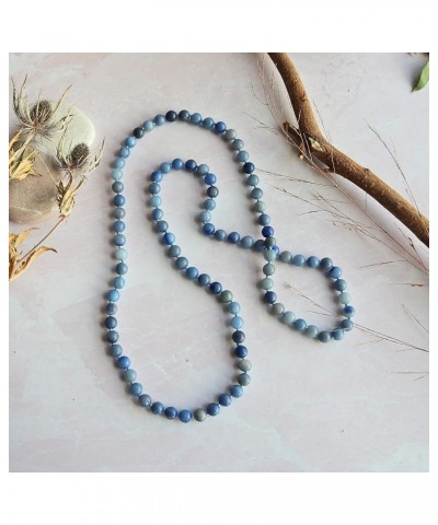 36 Inch 7-8MM Long Polished-Finish Genuine Semi-Precious Stone Endless Infinity Long Beaded Strand Necklace. aventurine-blue ...