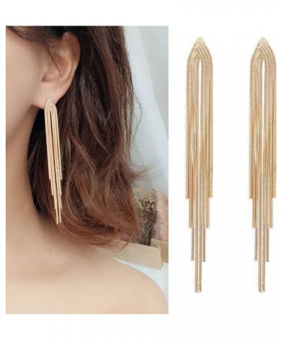 Trendy Gold Long Tassel Earrings Simple Chandelier Tassel Chain Dangle Drop Earrings Bridesmaid Wedding Party Jewelry for Wom...