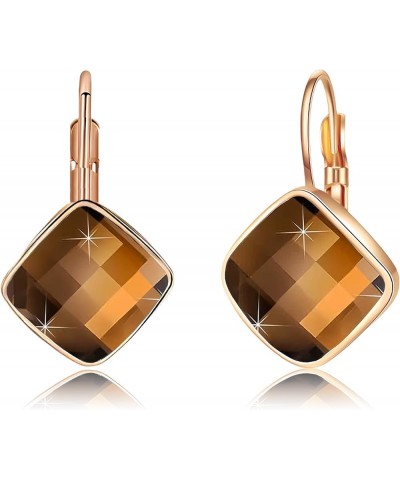 Austrian Crystal Square Drop Leverback Earrings for Women Fashion 14K Gold Plated Hypoallergenic Jewelry Gift Light Topaz $10...