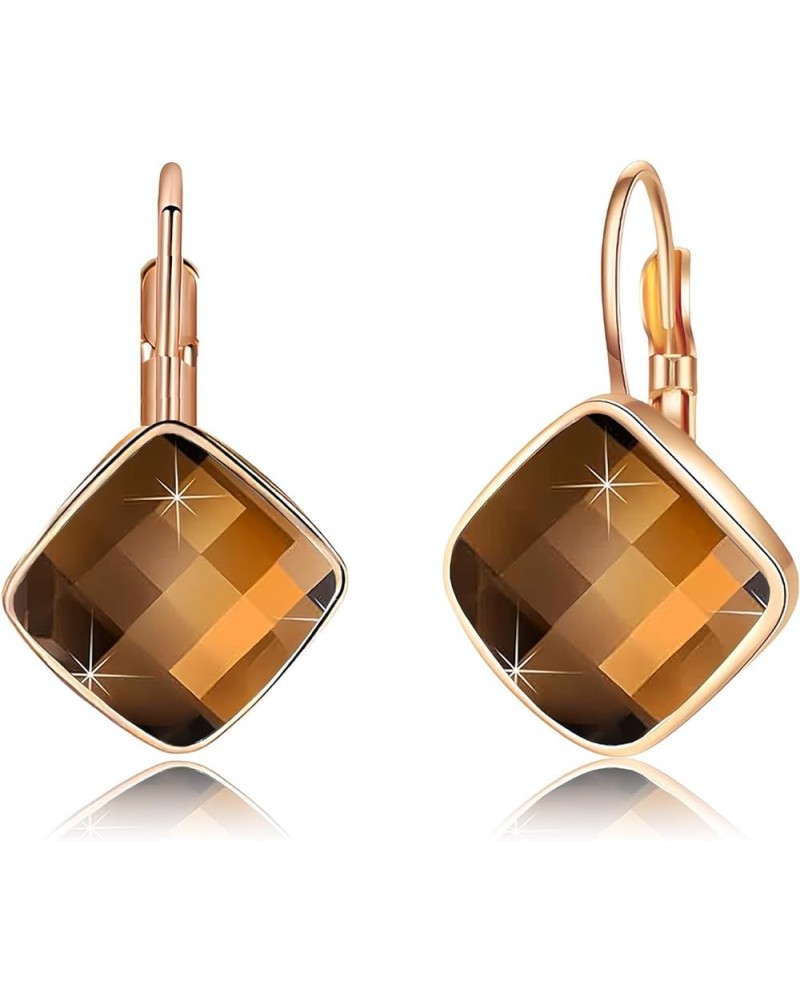 Austrian Crystal Square Drop Leverback Earrings for Women Fashion 14K Gold Plated Hypoallergenic Jewelry Gift Light Topaz $10...