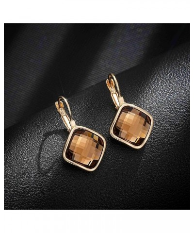 Austrian Crystal Square Drop Leverback Earrings for Women Fashion 14K Gold Plated Hypoallergenic Jewelry Gift Light Topaz $10...