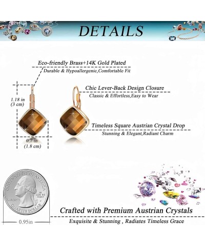 Austrian Crystal Square Drop Leverback Earrings for Women Fashion 14K Gold Plated Hypoallergenic Jewelry Gift Light Topaz $10...