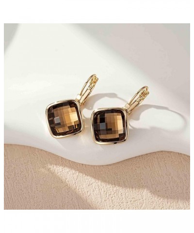 Austrian Crystal Square Drop Leverback Earrings for Women Fashion 14K Gold Plated Hypoallergenic Jewelry Gift Light Topaz $10...