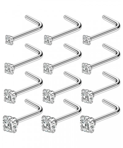 18G 20G 22G L Shaped Nose Rings Stud With Cubic Zirconia Hypoallergenic 316L Surgical Grade Stainless Steel Nose Nostril Ring...