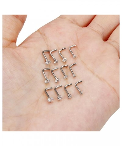 18G 20G 22G L Shaped Nose Rings Stud With Cubic Zirconia Hypoallergenic 316L Surgical Grade Stainless Steel Nose Nostril Ring...