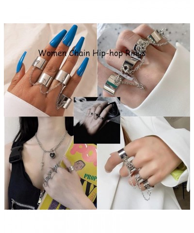 Punk Vintage Chain Finger Rings Set for Women, Novelty Gothic Cross Open Adjustable Rings Stackable Silver Knuckle Rings silv...