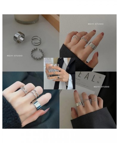 Punk Vintage Chain Finger Rings Set for Women, Novelty Gothic Cross Open Adjustable Rings Stackable Silver Knuckle Rings silv...