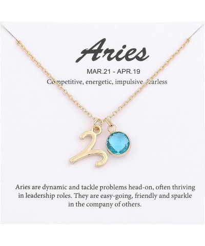 14k Gold Plated Zodiac Birthstone Pendant Necklace, Horoscope Sign Charm Necklace for Women Girls' Birthday Gift Aries-Mar. $...