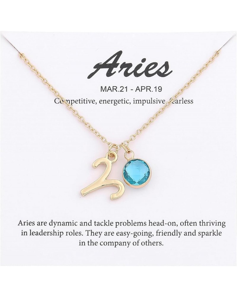 14k Gold Plated Zodiac Birthstone Pendant Necklace, Horoscope Sign Charm Necklace for Women Girls' Birthday Gift Aries-Mar. $...