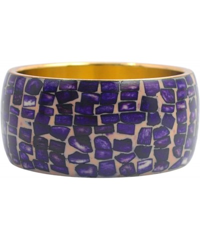 Royal Chips – Bold organic Bone bangle with Mosaic design in Royal Blue & Winter White fixed over Tarnish Resistant polished ...