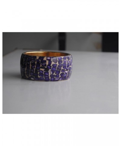 Royal Chips – Bold organic Bone bangle with Mosaic design in Royal Blue & Winter White fixed over Tarnish Resistant polished ...