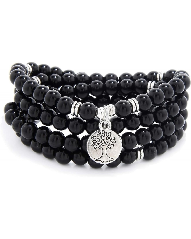 Handmade 108 Stone Mala Beads with Tree of Life Charm - Wear as Necklace or Bracelet Black Agate $13.76 Necklaces