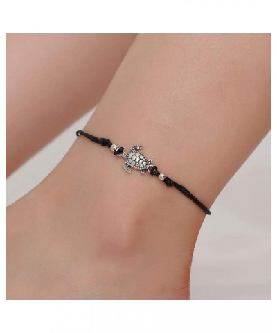 Anklet, Vintage Turtle Charm Handmade Woven Ankle Bracelet Anklet Women Beach Jewelry Black $2.86 Anklets