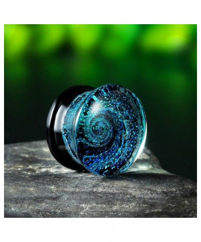 Glass Plugs And Tunnels Galaxy Piercing Flared Expander Stretchers Pair Gift Packed Jewelry Size 2g(6mm) to 1 Inch(25mm). Blu...