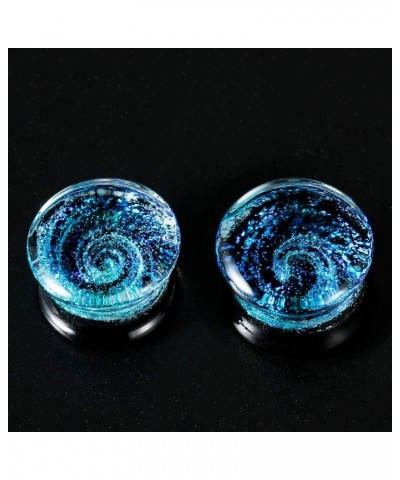 Glass Plugs And Tunnels Galaxy Piercing Flared Expander Stretchers Pair Gift Packed Jewelry Size 2g(6mm) to 1 Inch(25mm). Blu...