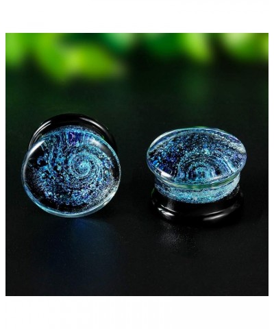 Glass Plugs And Tunnels Galaxy Piercing Flared Expander Stretchers Pair Gift Packed Jewelry Size 2g(6mm) to 1 Inch(25mm). Blu...