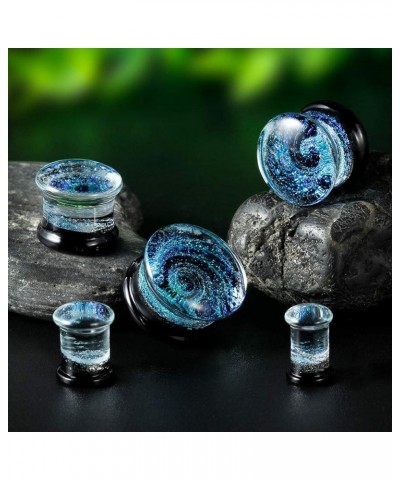 Glass Plugs And Tunnels Galaxy Piercing Flared Expander Stretchers Pair Gift Packed Jewelry Size 2g(6mm) to 1 Inch(25mm). Blu...