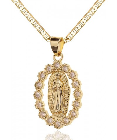 18K Gold Plated Flat 3MM Virgin Mary Guadalupe Charm Chain Pendant Necklace Christian Jewelry 01-Gold $11.59 Necklaces