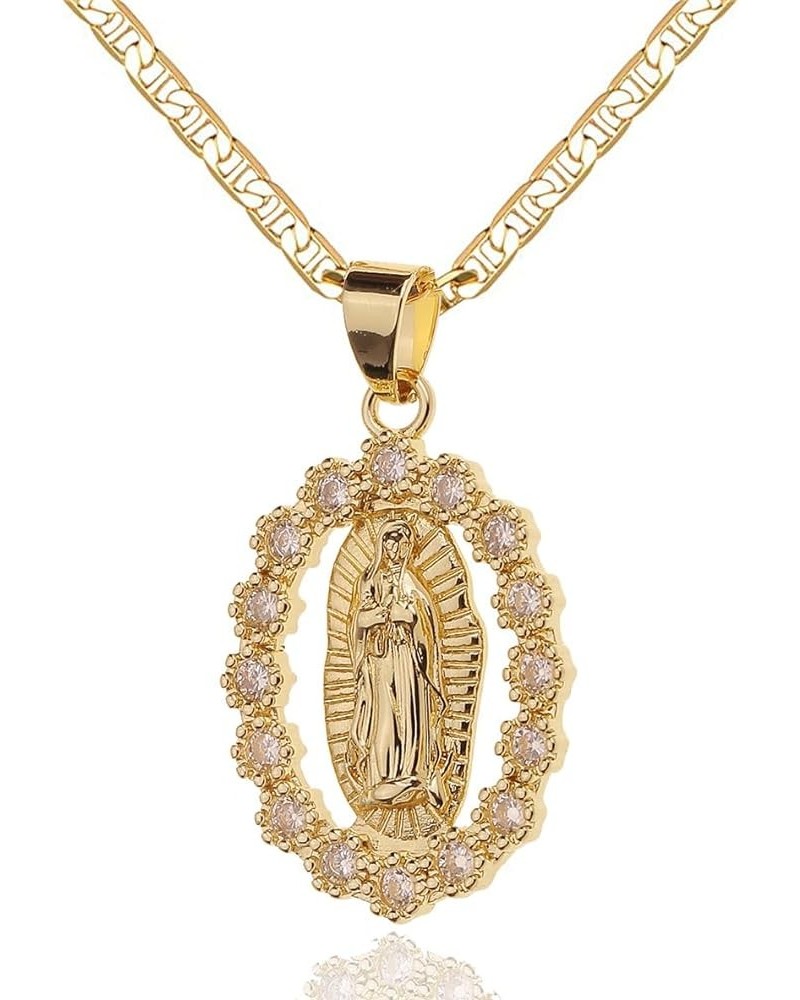 18K Gold Plated Flat 3MM Virgin Mary Guadalupe Charm Chain Pendant Necklace Christian Jewelry 01-Gold $11.59 Necklaces