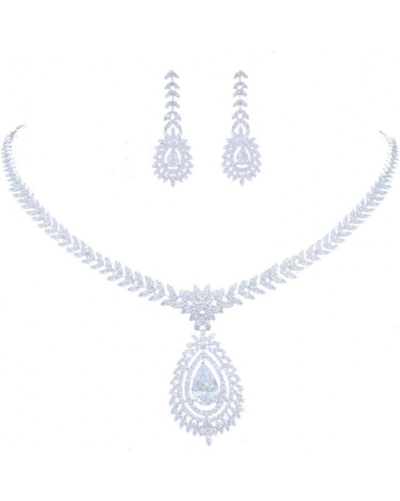 Cubic Zirconia Bridal Jewelry Sets for Wedding Women Bridesmaid CZ Jewelry for Prom Costume Necklace and Earrings B-Silver $2...