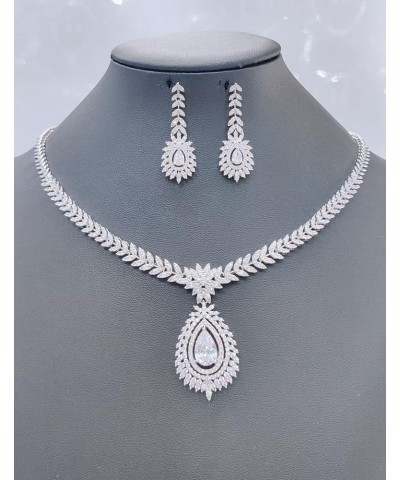 Cubic Zirconia Bridal Jewelry Sets for Wedding Women Bridesmaid CZ Jewelry for Prom Costume Necklace and Earrings B-Silver $2...