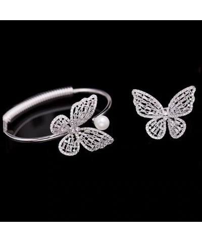 Women's Jewelry Sets Crystal Butterfly Earrings Necklaces for Women Girls Cubic Zirconia White Gold Butterfly Necklace Ring B...