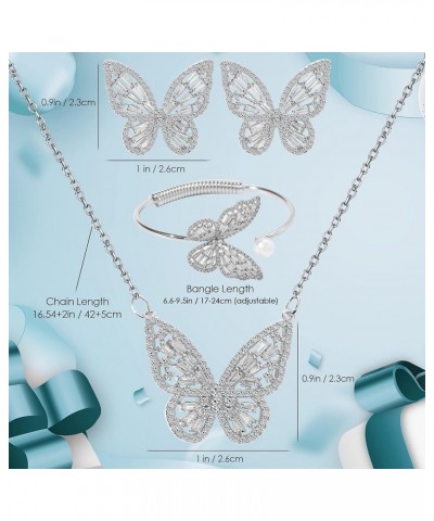 Women's Jewelry Sets Crystal Butterfly Earrings Necklaces for Women Girls Cubic Zirconia White Gold Butterfly Necklace Ring B...