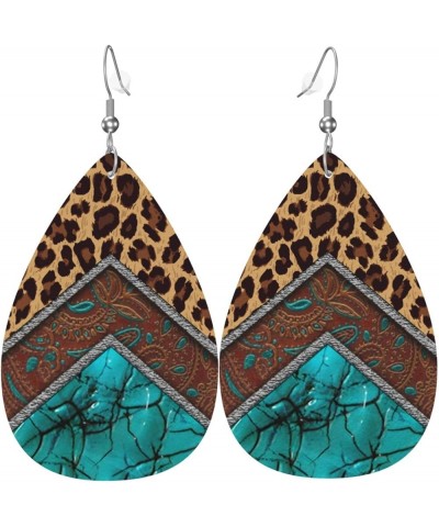 Faux Leather Earrings Teardrop Dangle Earrings PU Leaf Earring Lightweight For Women Girls Turquoise1 $6.83 Earrings