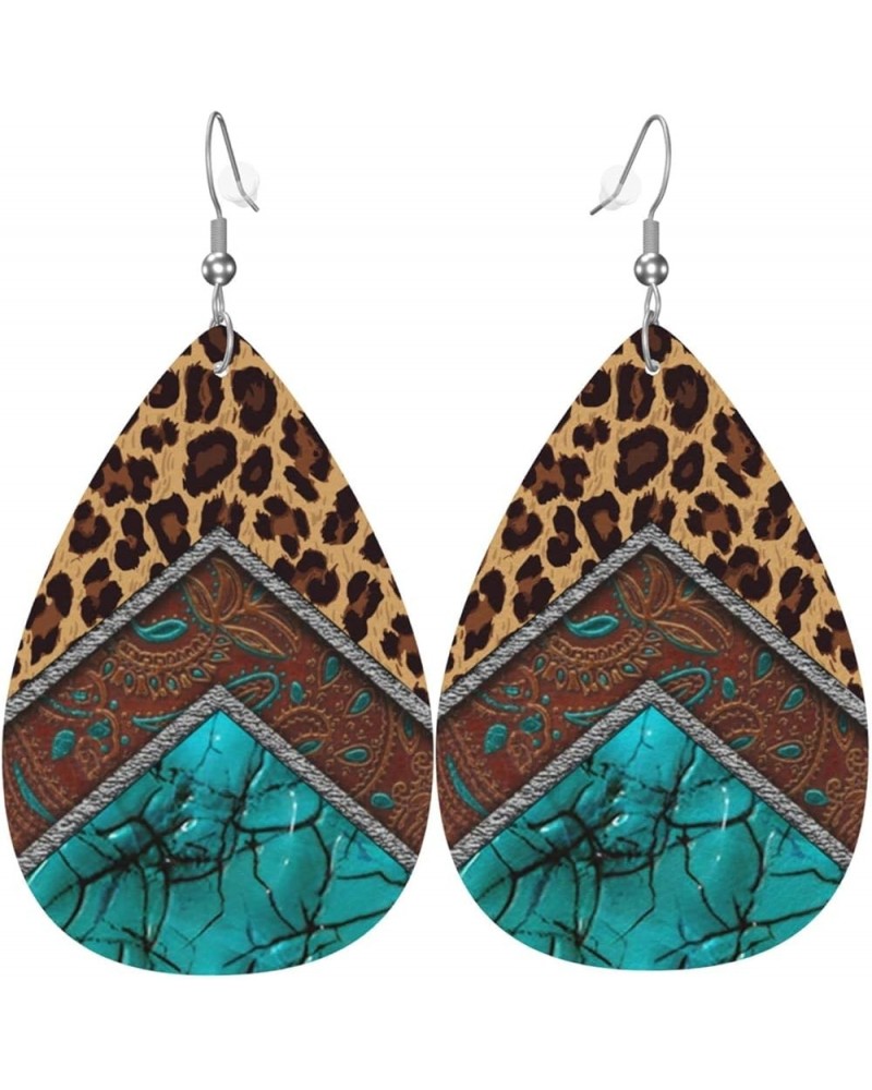 Faux Leather Earrings Teardrop Dangle Earrings PU Leaf Earring Lightweight For Women Girls Turquoise1 $6.83 Earrings