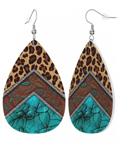 Faux Leather Earrings Teardrop Dangle Earrings PU Leaf Earring Lightweight For Women Girls Turquoise1 $6.83 Earrings