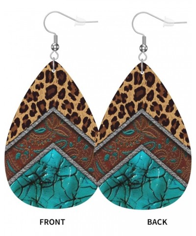 Faux Leather Earrings Teardrop Dangle Earrings PU Leaf Earring Lightweight For Women Girls Turquoise1 $6.83 Earrings