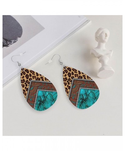 Faux Leather Earrings Teardrop Dangle Earrings PU Leaf Earring Lightweight For Women Girls Turquoise1 $6.83 Earrings