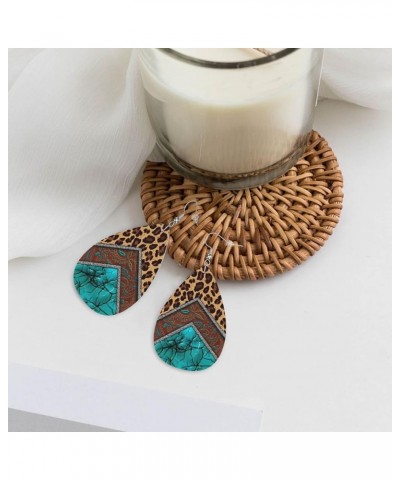 Faux Leather Earrings Teardrop Dangle Earrings PU Leaf Earring Lightweight For Women Girls Turquoise1 $6.83 Earrings