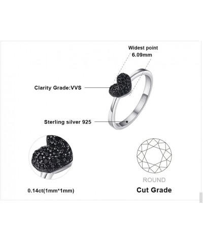 Love Heart Genuine Black Spinel Rings for Her, 14K White Gold 925 Sterling Silver Promise Ring for Women, Natural Gemstone je...