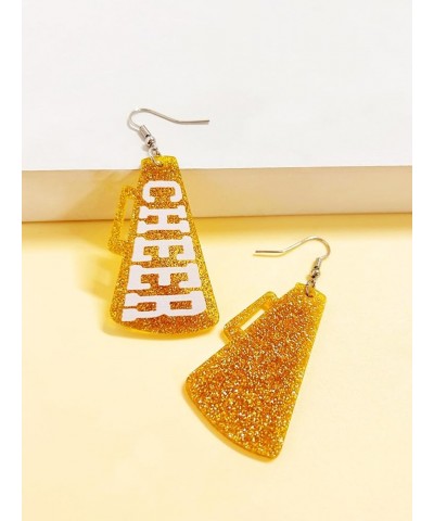 Colorful Acrylic Glitter CHEER Megaphone Dangling Earrings Handmade Lightweigt Resin Rugby Football Game Day Earrings Team Sp...