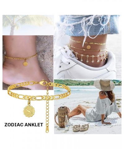 Constellation Zodiac Figaro Chain Anklet for Women Teen Girls, 18K Gold Plated Summer Boho Beach Jewelry 4.5mm Ankel Foot Bra...