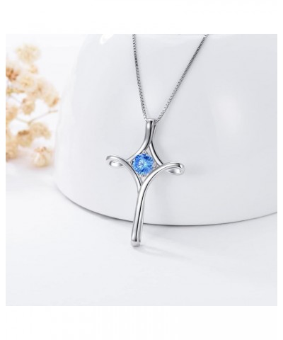 Cross Necklaces for Women Sterling Silver Faith Cross Pendant Necklace with Birthstone Christmas Birthday Jewelry Gifts for W...