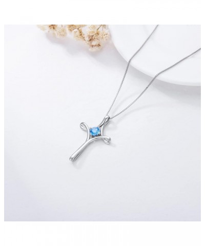 Cross Necklaces for Women Sterling Silver Faith Cross Pendant Necklace with Birthstone Christmas Birthday Jewelry Gifts for W...