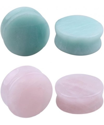 2Pairs Rose Quartz Aventurine Natural Organic Stone Ear Plugs Gauges Tunnel Expanders Stretcher Double Flared Amazonite Flesh...