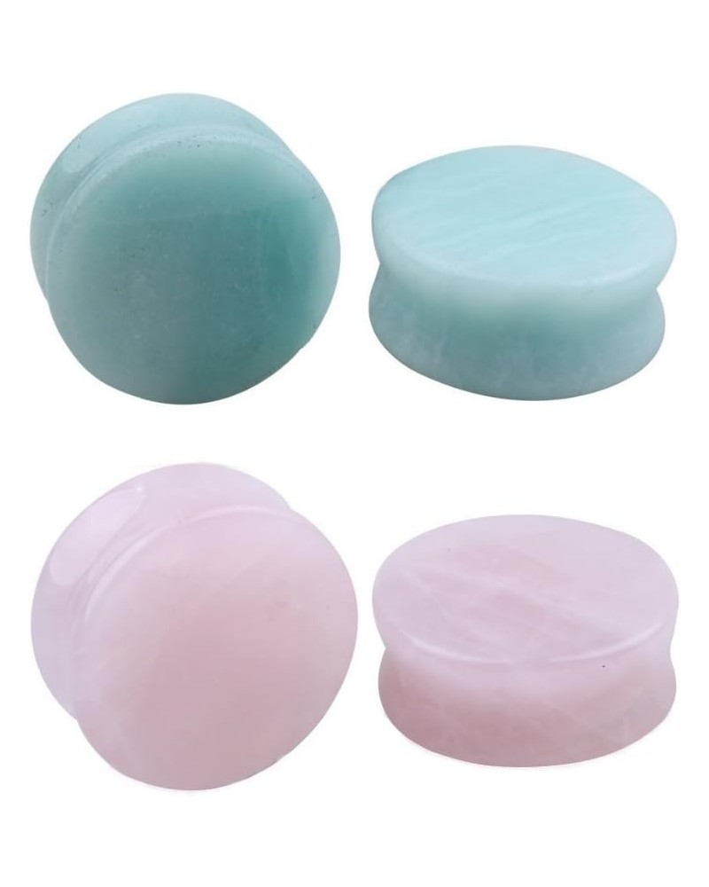 2Pairs Rose Quartz Aventurine Natural Organic Stone Ear Plugs Gauges Tunnel Expanders Stretcher Double Flared Amazonite Flesh...