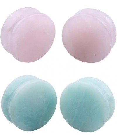 2Pairs Rose Quartz Aventurine Natural Organic Stone Ear Plugs Gauges Tunnel Expanders Stretcher Double Flared Amazonite Flesh...