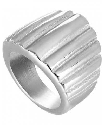 Stainless Steel Chunky Curb Huge Classic Plain Grooved Dome Style Statement Wedding Ring Silver $6.26 Rings