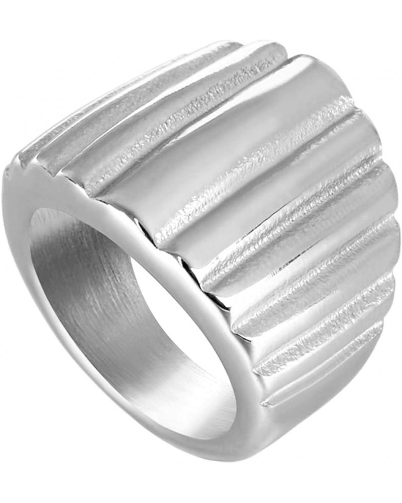 Stainless Steel Chunky Curb Huge Classic Plain Grooved Dome Style Statement Wedding Ring Silver $6.26 Rings