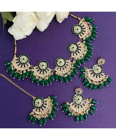 Bridal Traditional Indian Wedding Jewelry Kundan Crystal Beads Choker Necklace Chandbali Earrings with Maang Tikka Bollywood ...