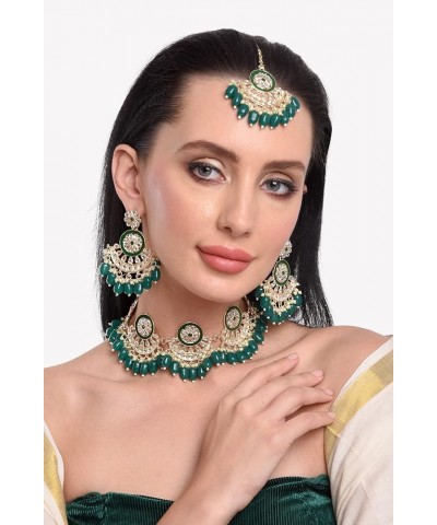 Bridal Traditional Indian Wedding Jewelry Kundan Crystal Beads Choker Necklace Chandbali Earrings with Maang Tikka Bollywood ...