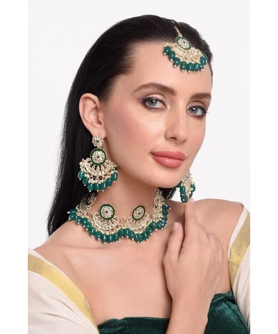 Bridal Traditional Indian Wedding Jewelry Kundan Crystal Beads Choker Necklace Chandbali Earrings with Maang Tikka Bollywood ...