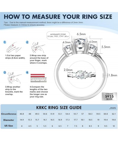 1.6CT Moissanite Ring for Women 3 Stone, D Color VVS1 Clarity Lab Created Diamond Engagement Ring, 925 Sterling Silver White ...