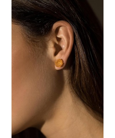 Genuine Baltic Amber Rose Stud Earrings with Sterling Silver, Hand Made From Genuine Baltic Amber Honey $12.00 Earrings