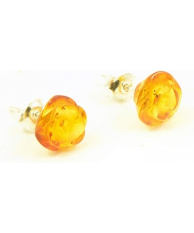 Genuine Baltic Amber Rose Stud Earrings with Sterling Silver, Hand Made From Genuine Baltic Amber Honey $12.00 Earrings